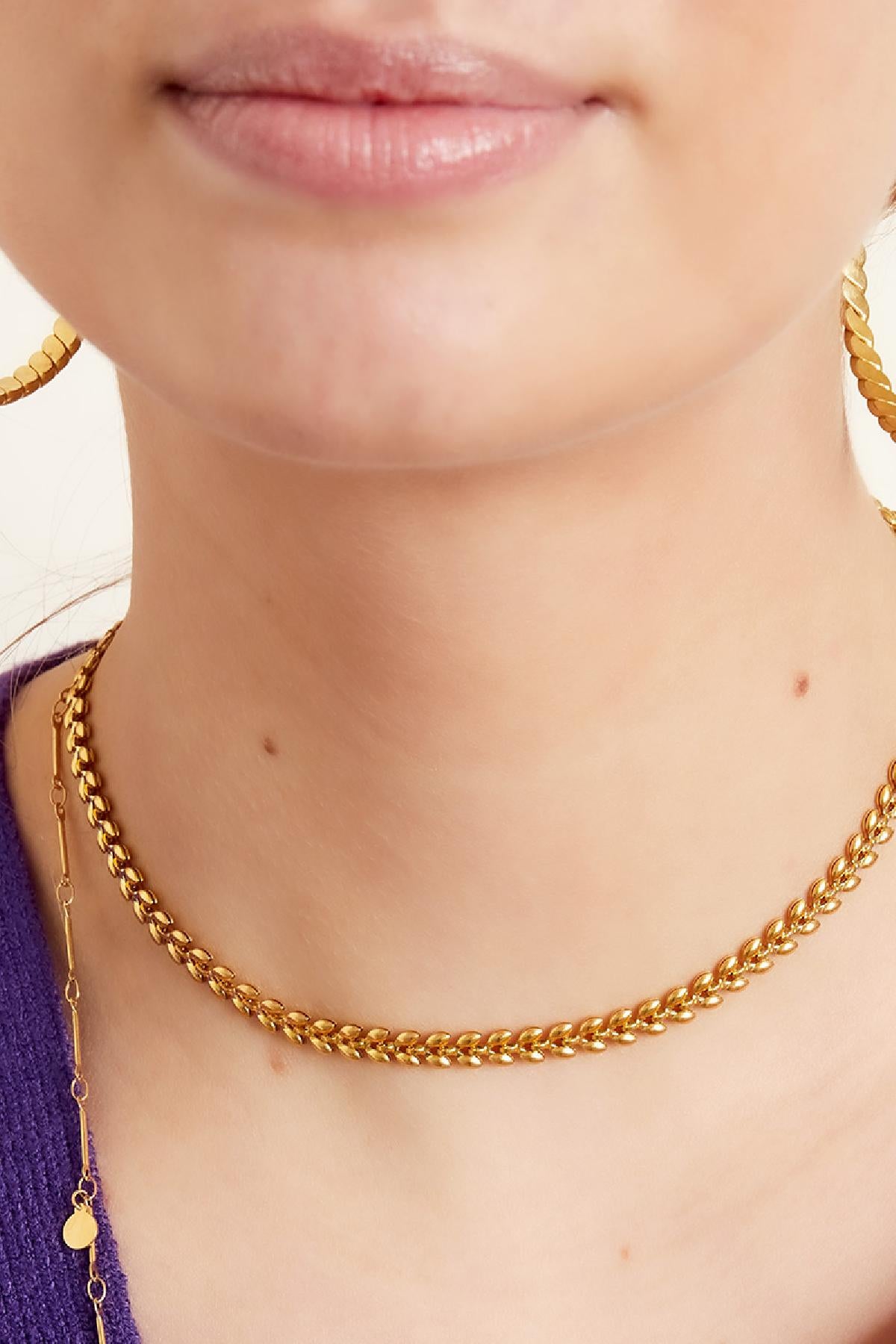 Halskette Blätter Goldfarbe Edelstahl