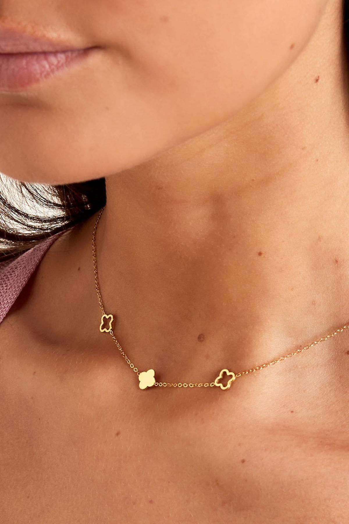 Halskette Klee Goldfarbe Edelstahl
