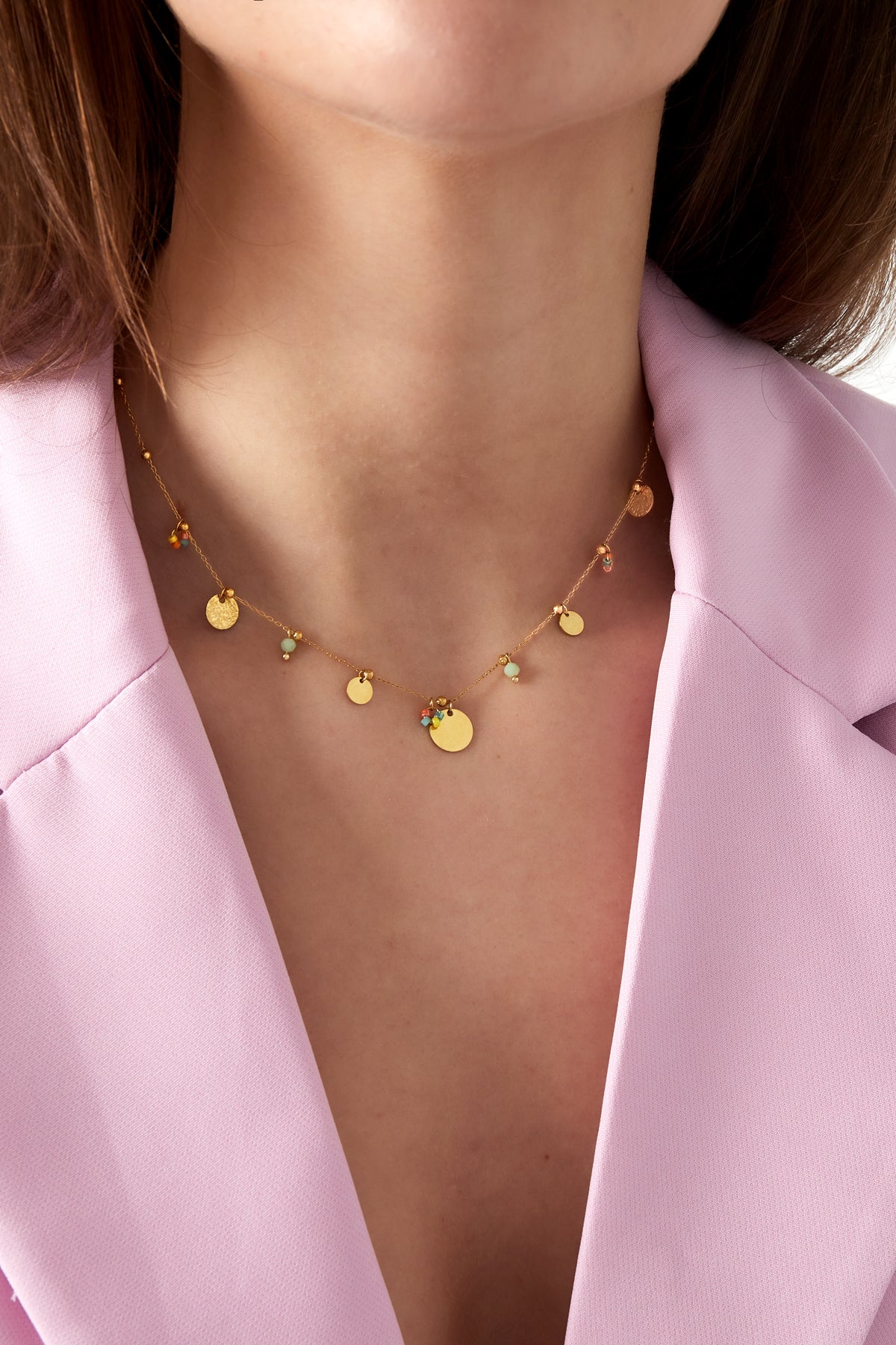 Halskette mit farbigen Pop-Münzen – Farbe Gold