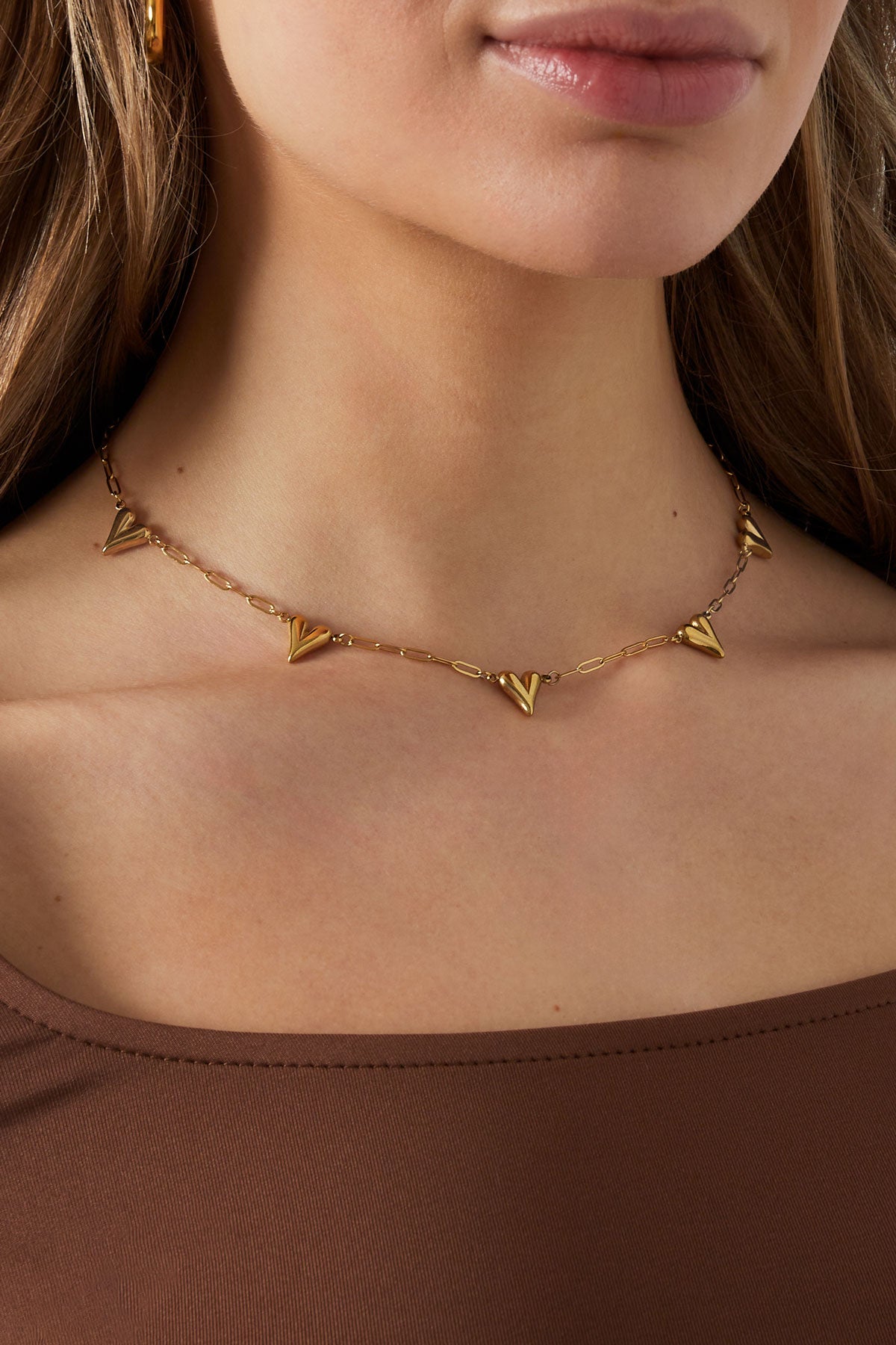 Halskette mit aufgefalteten Herzen - Goldfarben