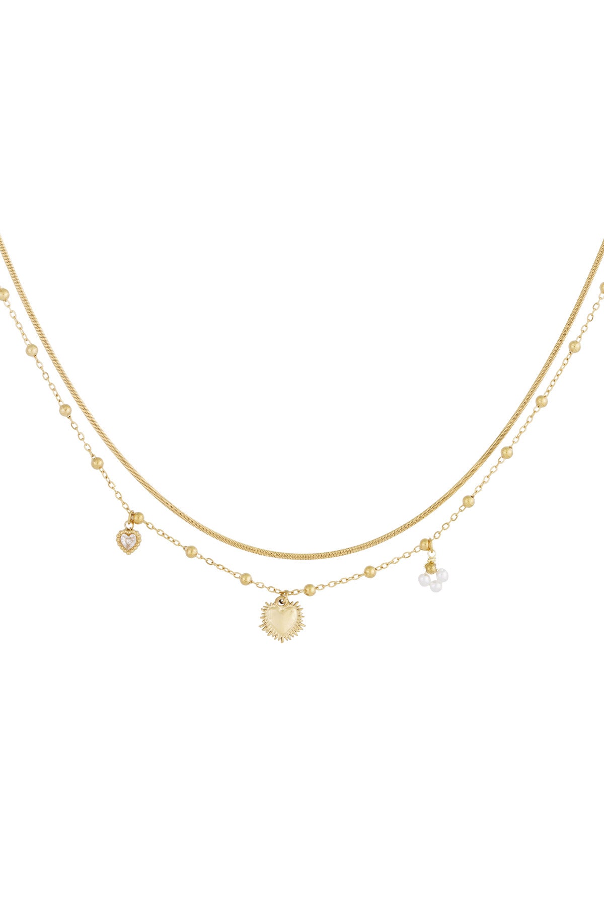 Doppelte Kette mit Herzanhänger - Goldfarben