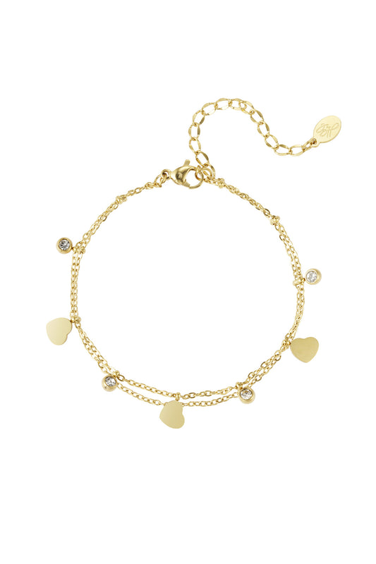 Charm-Armband mit Herzen und Diamanten – Goldfarbe - Goldfarbefarbe
