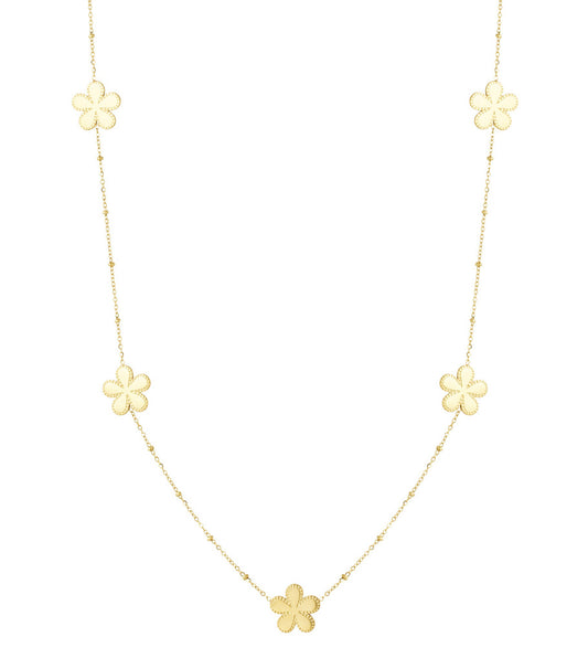 Lange Halskette mit Kugeln und Blumen – Silber